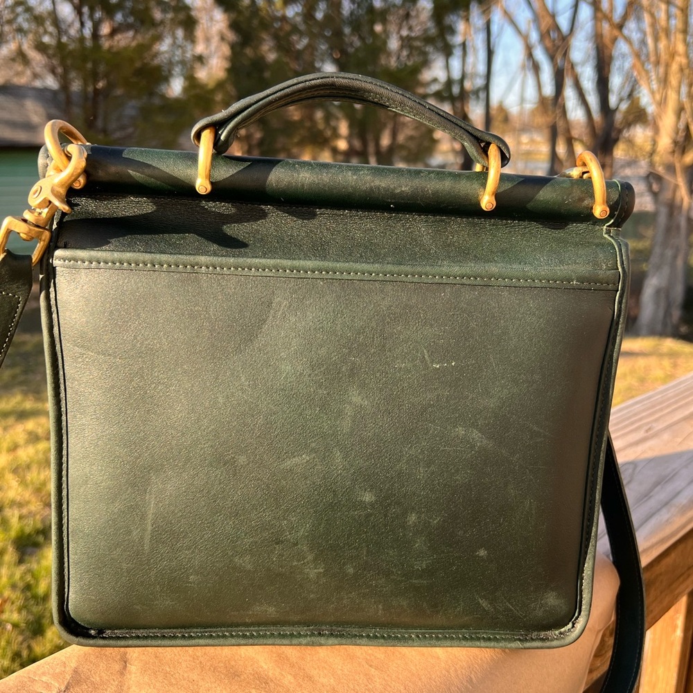 Vintage Coach Willis Satchel Bag In Bottle Green Full Grain Leather 9927 - Picture 4 of 11